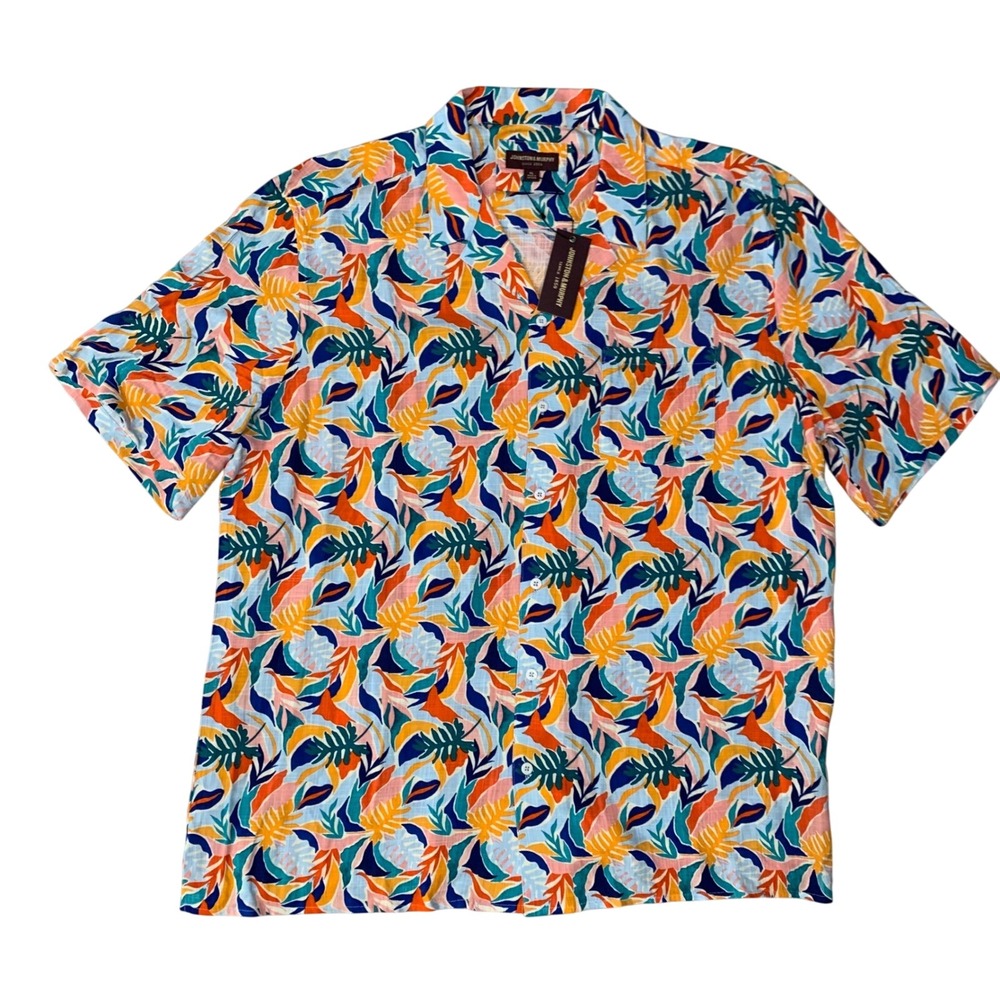 Johnston & Murphy Tropical Floral Camp Shirt‎ Men's XL 100% Rayon NWT